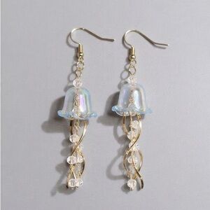 Gold and Blue Jellyfish Dangly Earrings